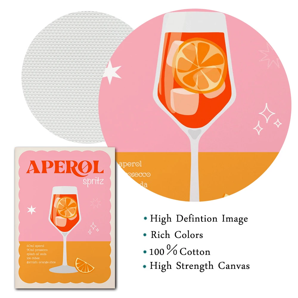 Nordic Retro Poster Aperol Spritz Cocktail Print Canvas Painting Minimalism Modern Colourful Wall Art Picture Kitchen Home Decor
