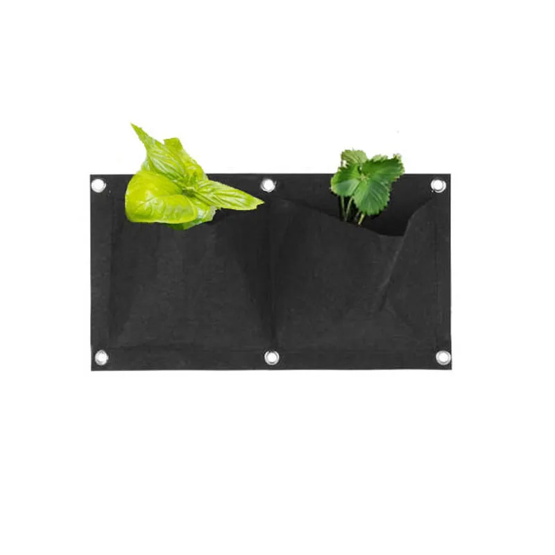 2 Pockets Wall Hanging Planting Bags Black Wall Bag Flowers Plant Grow Pot Non-woven Fabrics Living Bonsai Balcony Decorations