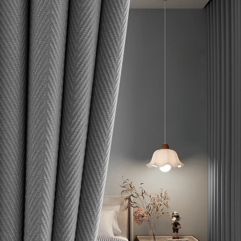 Gray Curtains New Style High-end Thickening Curtains for Living Dining Room Bedroom Sunshade 100 Blackout Cloth Customization