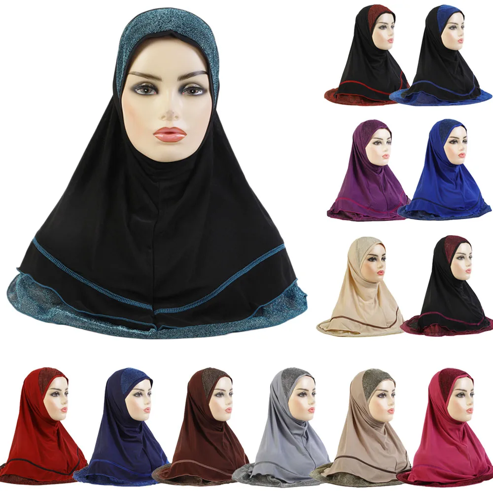 

Glitter Ramadan Muslim Hijab Khimar Cap One Piece Amira Pull On Ready Wear Scarf Shawl Turban Islamic Arab Niqab Headwrap Scarf