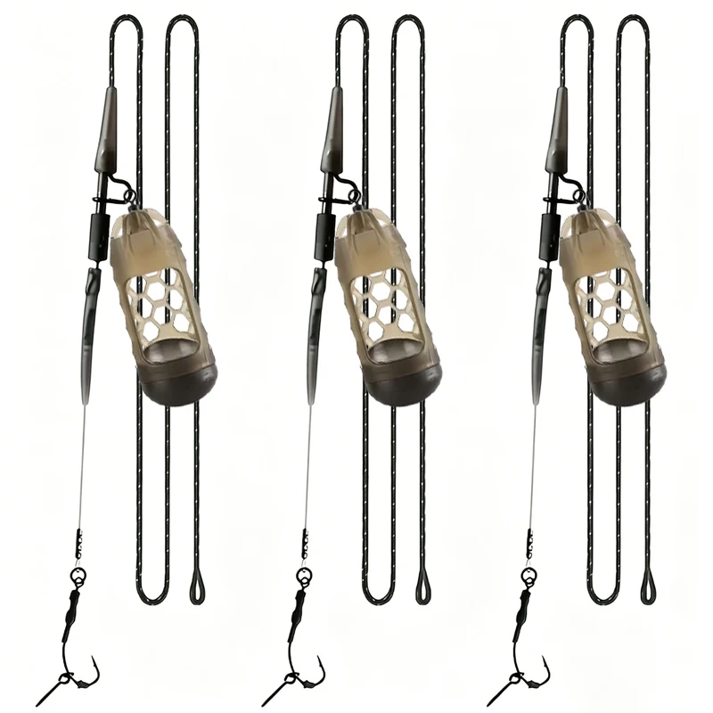 Ready-made carp fishing rig with a spinning bait cage and carbon hook line, tangle-free, perfect for carp fishing