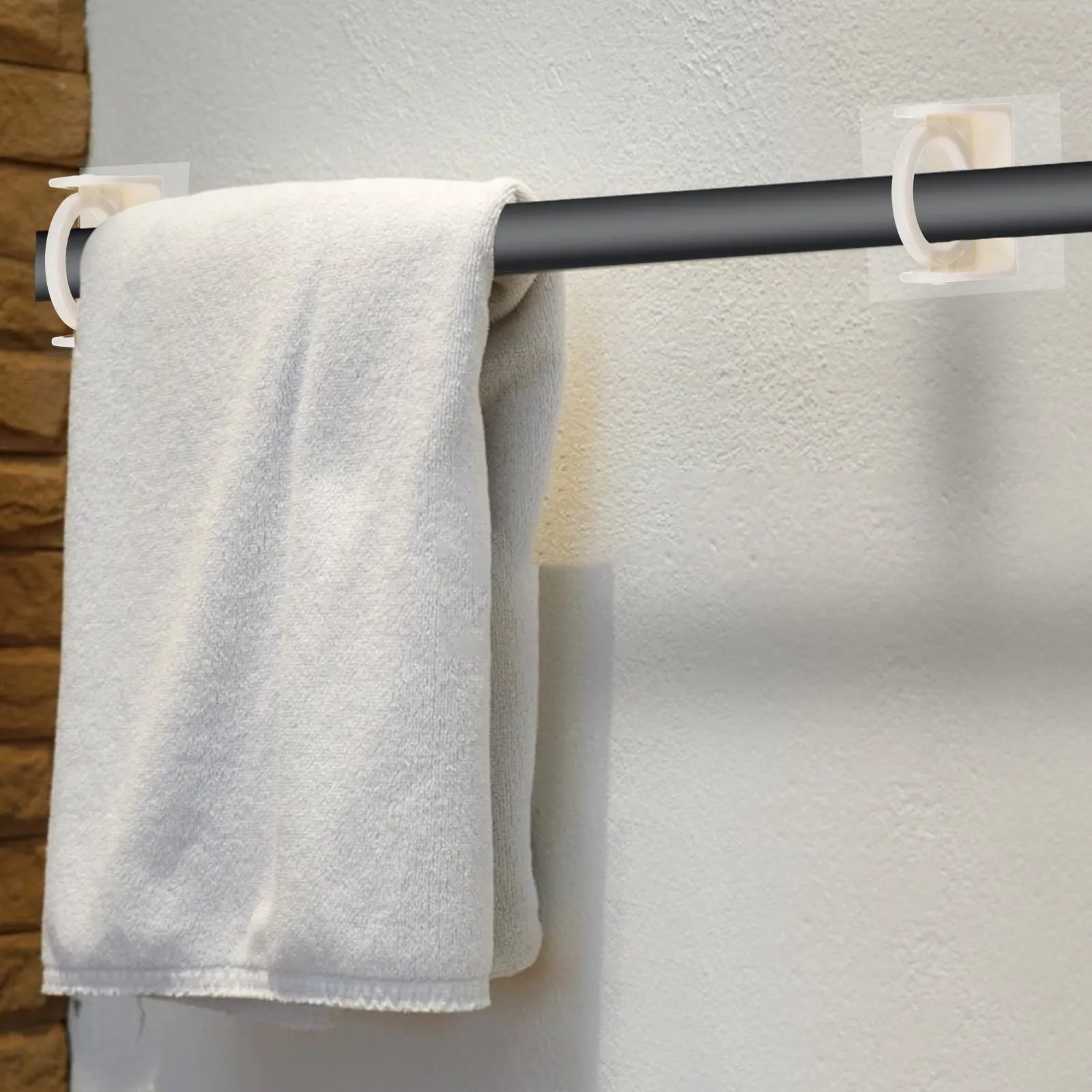 4Pcs Rotating Curtain Rod Hooks No Drill Adhesive Bracket Set Adjustable Angled Plastic Curtain Pole Holder for Bathroom Bedroom view 2
