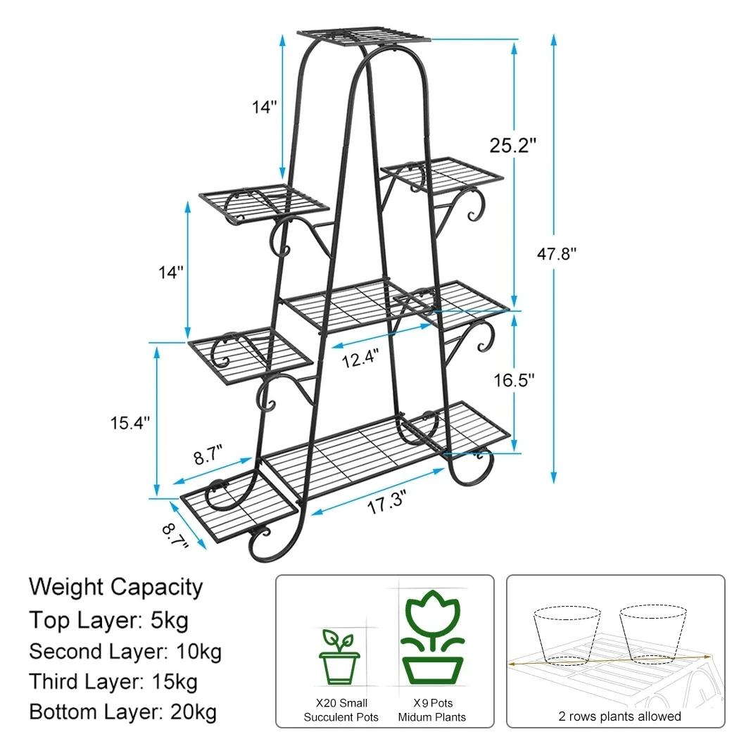 Soportes de plantas de 9 niveles, estante de Metal para plantas de interior, macetas multicapa para exteriores, estante de exhibición para Patio y jardín