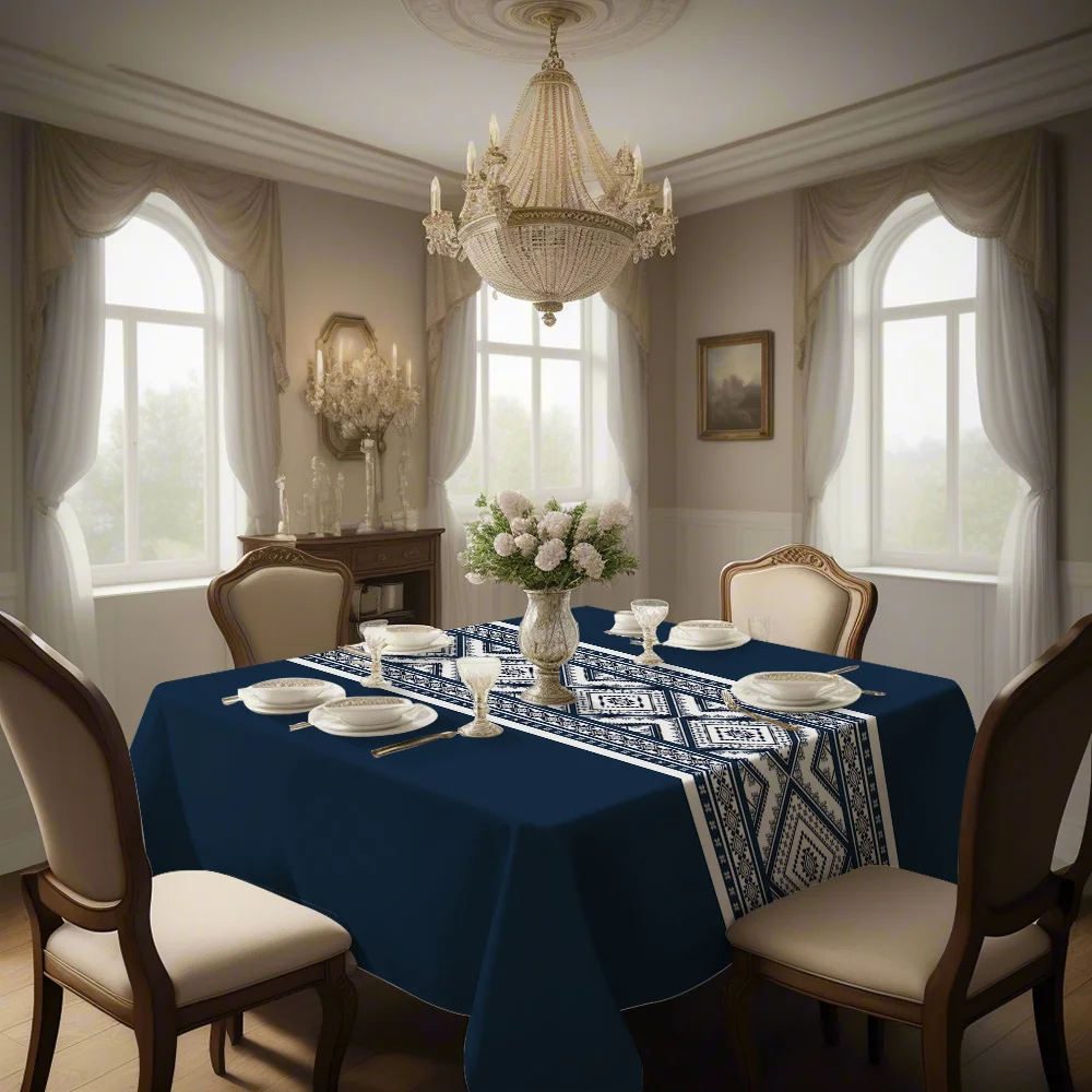 JIT1pc Ethnic Style, Geometric Rhombus Pattern Printed Square Tablecloth, Thickened, Classic, Simple