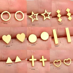 Stainless Steel Geometric Stud Earrings for Women Minimalist Cross Circle Triangle Star Heart Flower Leaf Earings Sport Jewelry