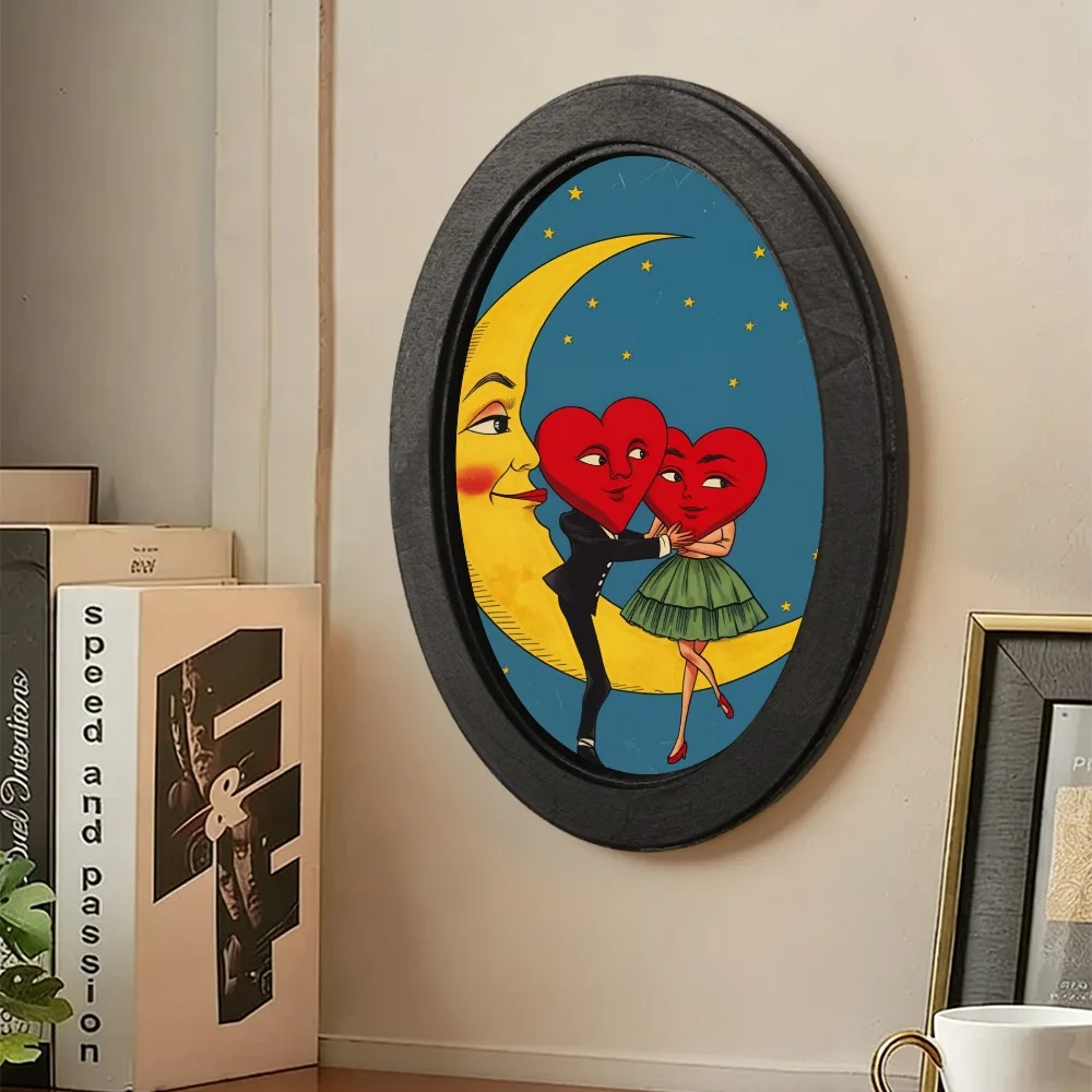 Ovale Wanddekoration mit Massivholzrahmen, Retro-Surrealistischer Kunstdruck Holz-Wandschild, Dark Academia Vintage Wandkunst, Lustige Ästhetik