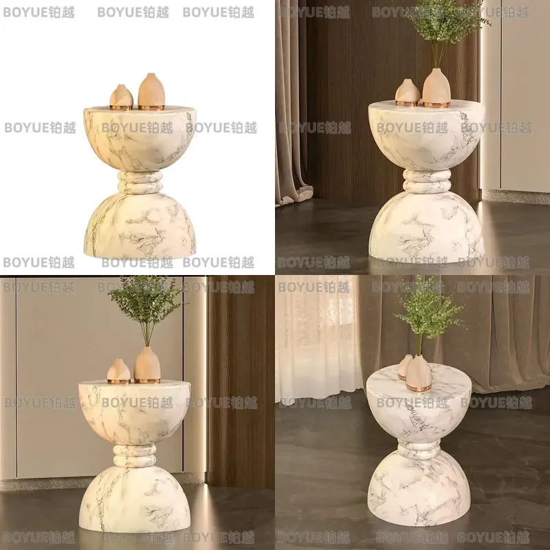 Modern Marble Pattern Side Table Light Luxury Italian Style Corner End Table for Living Room Small Apartment Home Decor