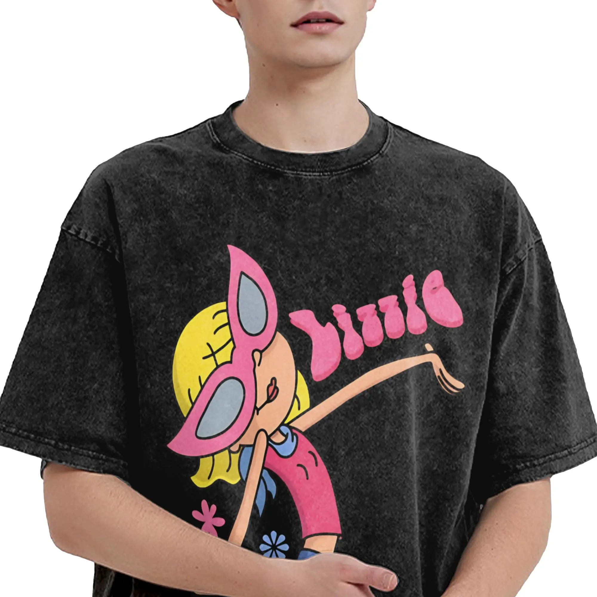 Hipster Lizzies Cartoon McGuires T-Shirt for Men Round Collar Pure Cotton Washed Short Sleeve Tee Shirt Big Size Clothing