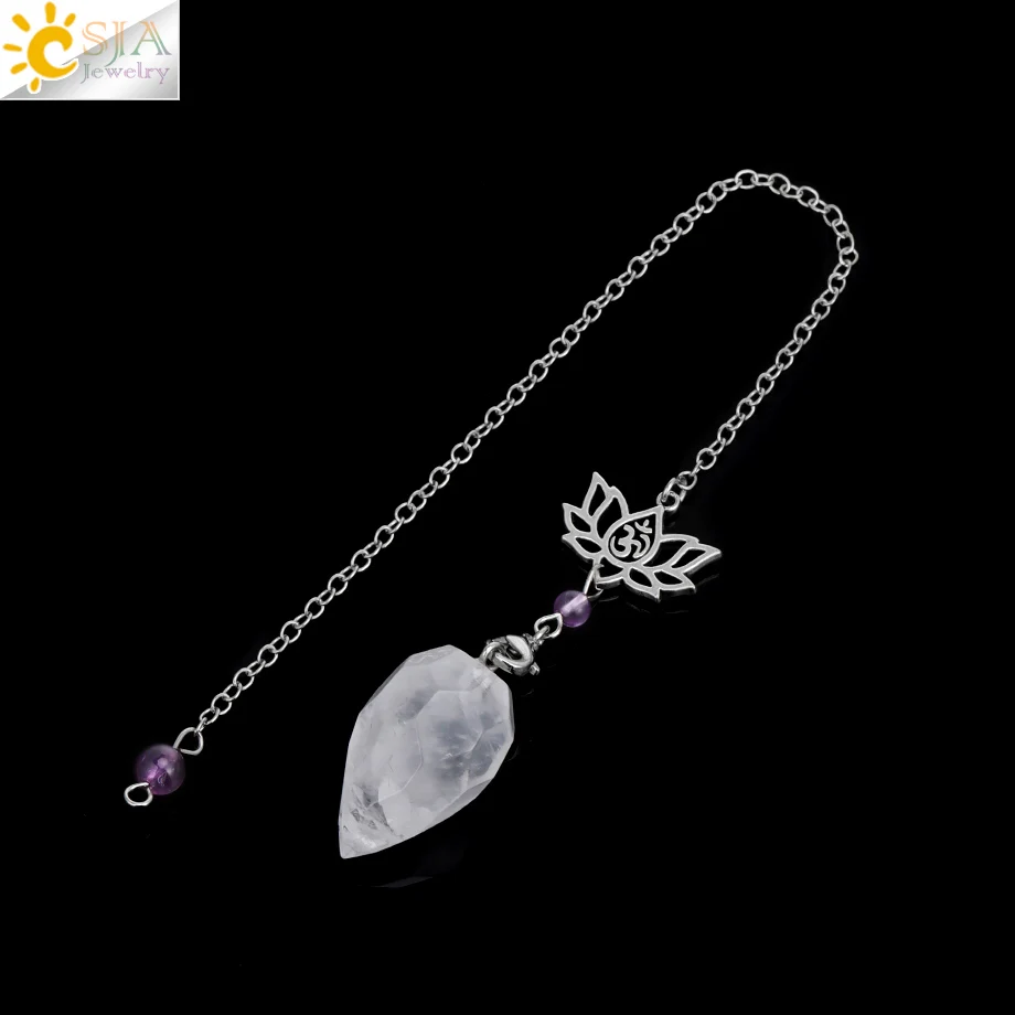 Reiki Crystal Pendulum for Dowsing Divination Witchcraft Lotus Charm Natural Stone Amethysts Pendant Spiritual Pendulos H494