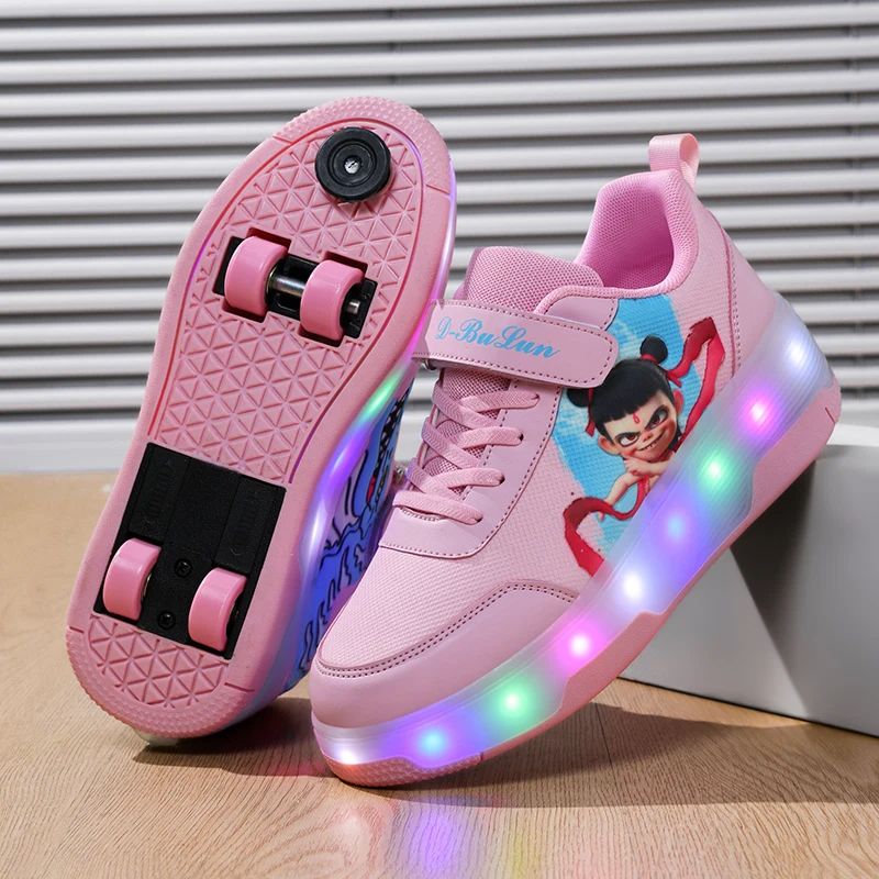 

Children's walking shoes Four-Wheel Roller Skates Student girls flash shoes burst shoes Luminous Sports Boots Casual Sneakers