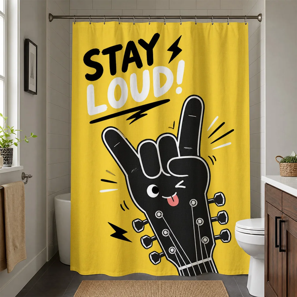 Novelty Stay Loud Rock Hand Guitar Print Waterproof Shower Curtain Funny Bathroom Decor Accent Textile