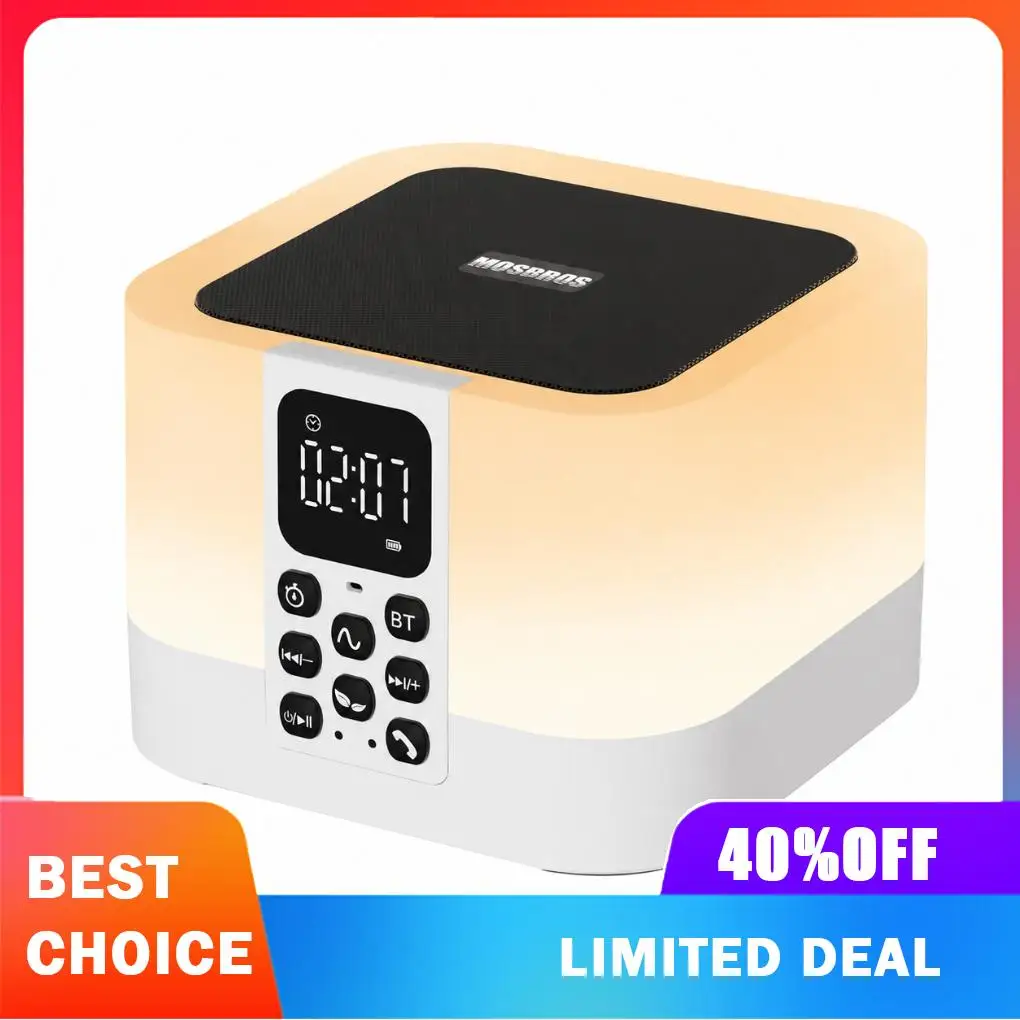 Portable Clock Colorful Night Light White Noise Machine Wireless Bluetooth Speaker Baby Sleep Aid
