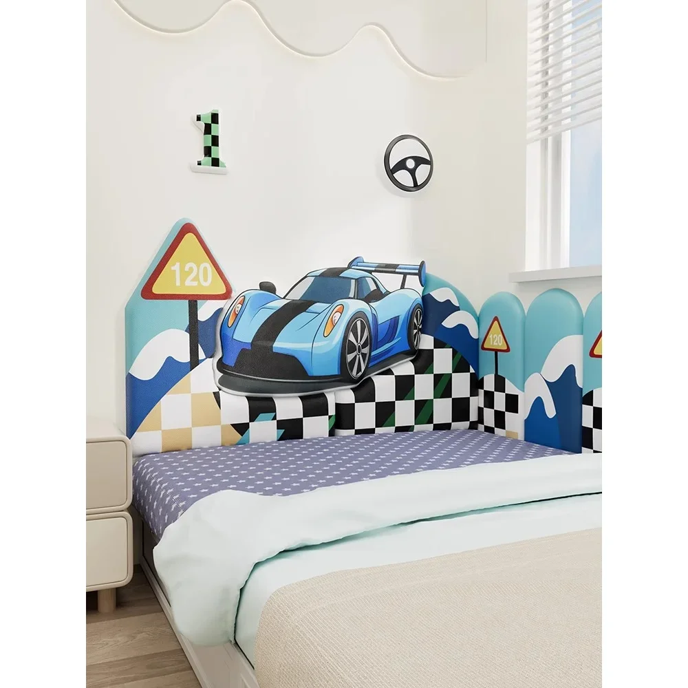 Cartoon Race Car Bed Surrounding Soft Cover Headboard Anti-collision Wall Sticker Tatami Baby Backrest Bedroom Background Pad