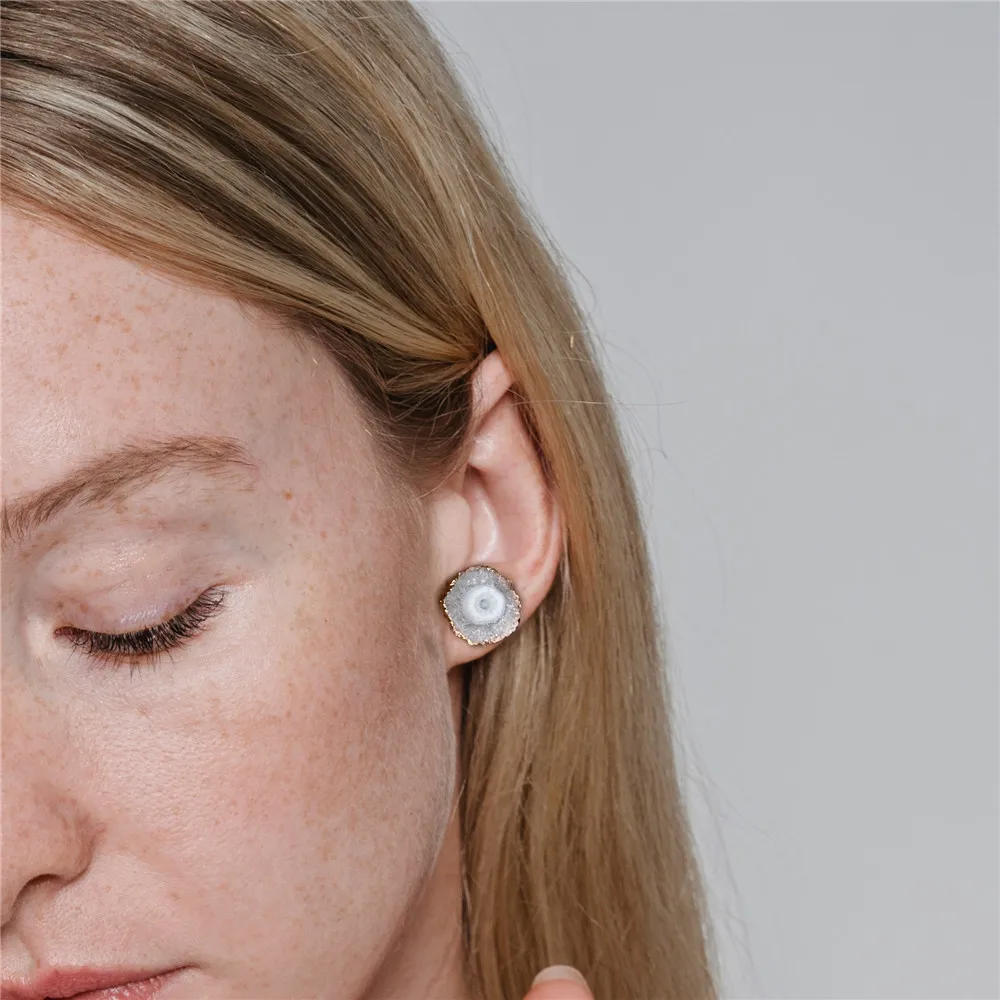 Wholesale Natural Irregular Druzy Cluster Earrings Electroplating Gold Color Ddge Stone Earrings for Women Men For Girl Jewelry