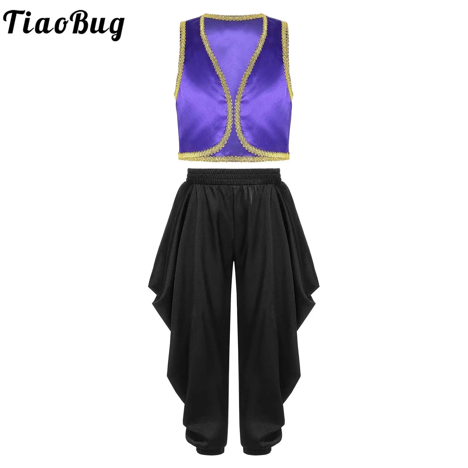 

Boys Aladins Costume Arabian Prince Cosplay Dress Up Waistcoat and Baggy Pants Outfits for Halloween Carnival Stage Performance