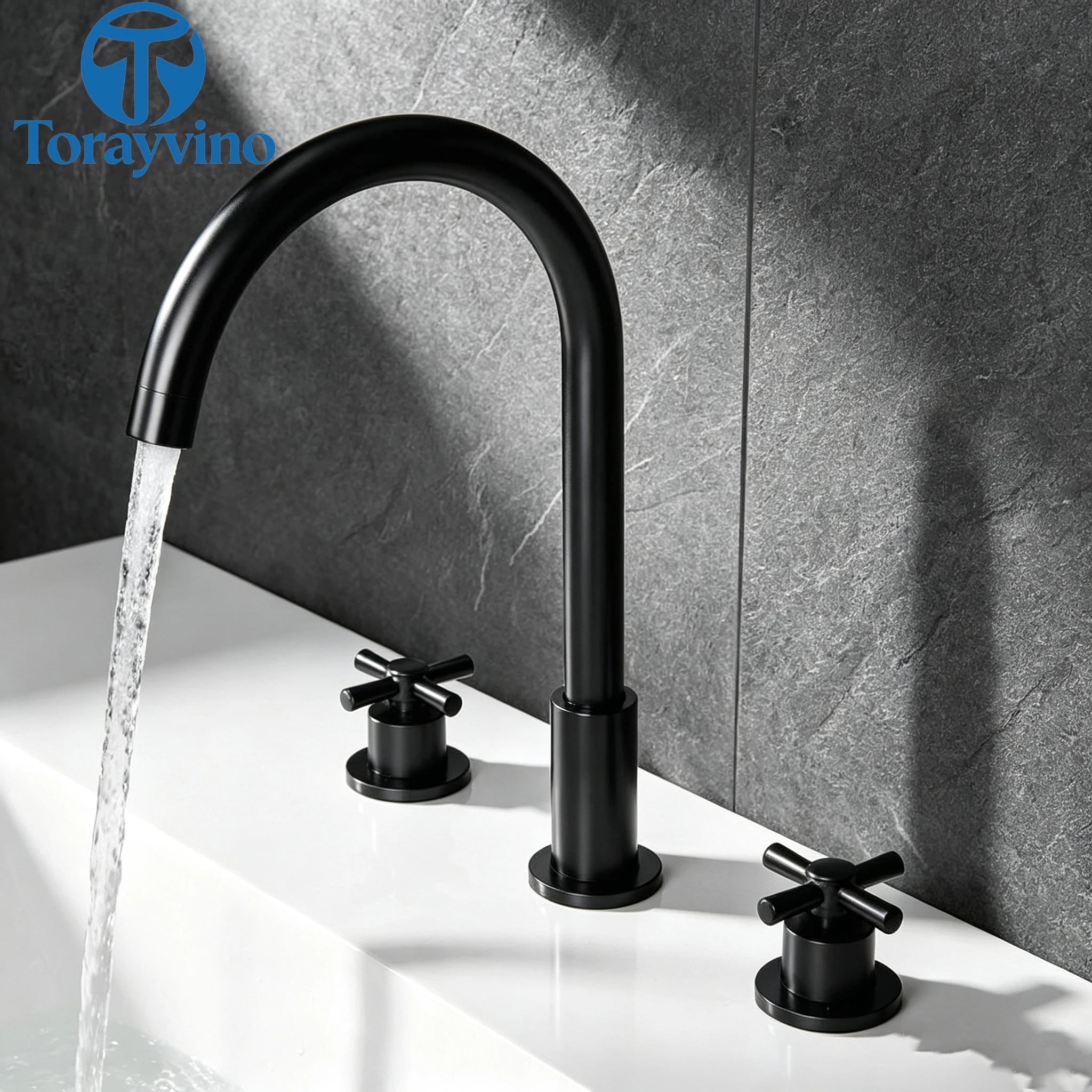 Torayvino Gold Bathroom 360 Swivel Spout Sink Faucet Deck Mount Bathtub Faucet Basin Shower Systerm Faucet Set Bath Mixer Tap