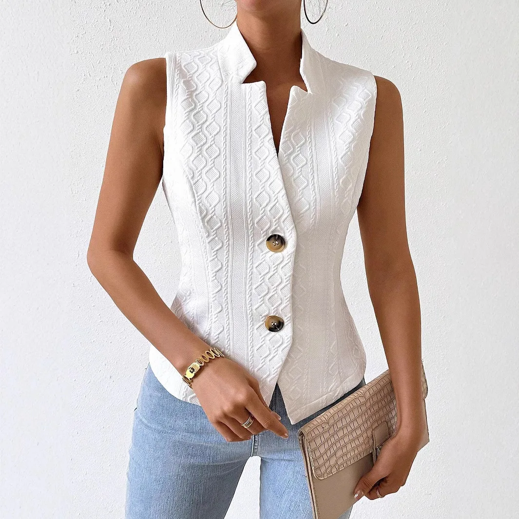 Women's Sleeveless Suit Jacket Button Vest Top Formal Vest Tank Top Casual Wear Regular Thickness Spring Season Fashion