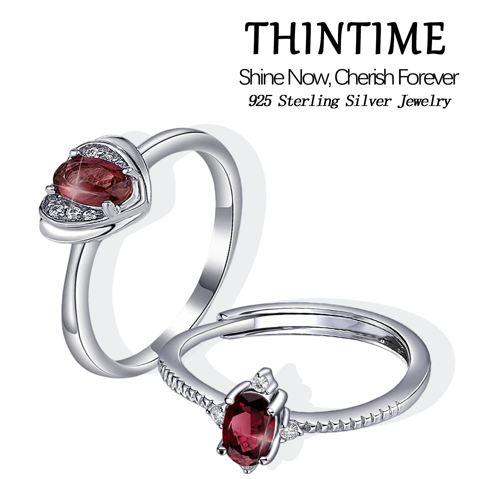 

925 Sterling Silver Classic Elegant Oval Red Zirconia Ring For Women Wedding Engagement Fine Jewelry