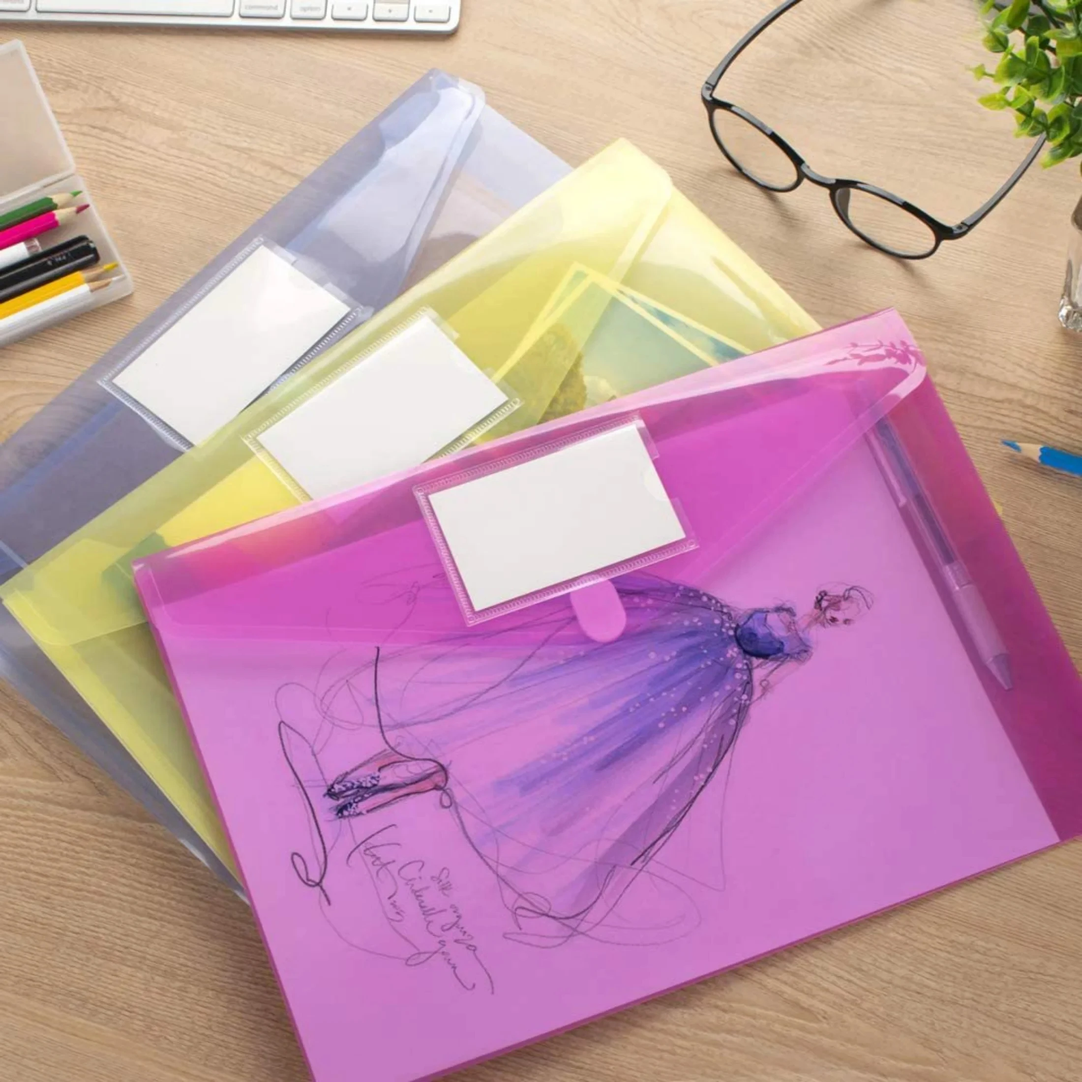 1/5PCS Hot Selling A4 Button File Bag Color Candy Colored PP Button Label Plastic Archive Office Data Bag Bill Storage File Bag
