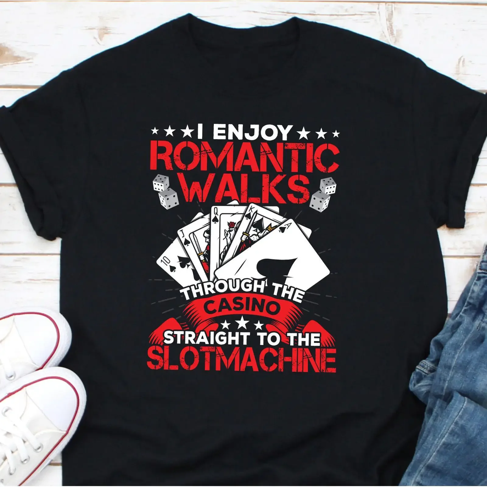 I Enjoy Romantic Walks Through The Casino Straight To Slot Machine Funny Gambling T Shirt vintage Washed Stretched Unisex