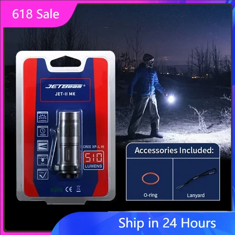 

JETBeam JET-II MK XP-L HI 510 Lumens EDC LED 16340 Flashlight 10W IPX8 Waterproof Mini Portable Keychain Torch Emergency Light