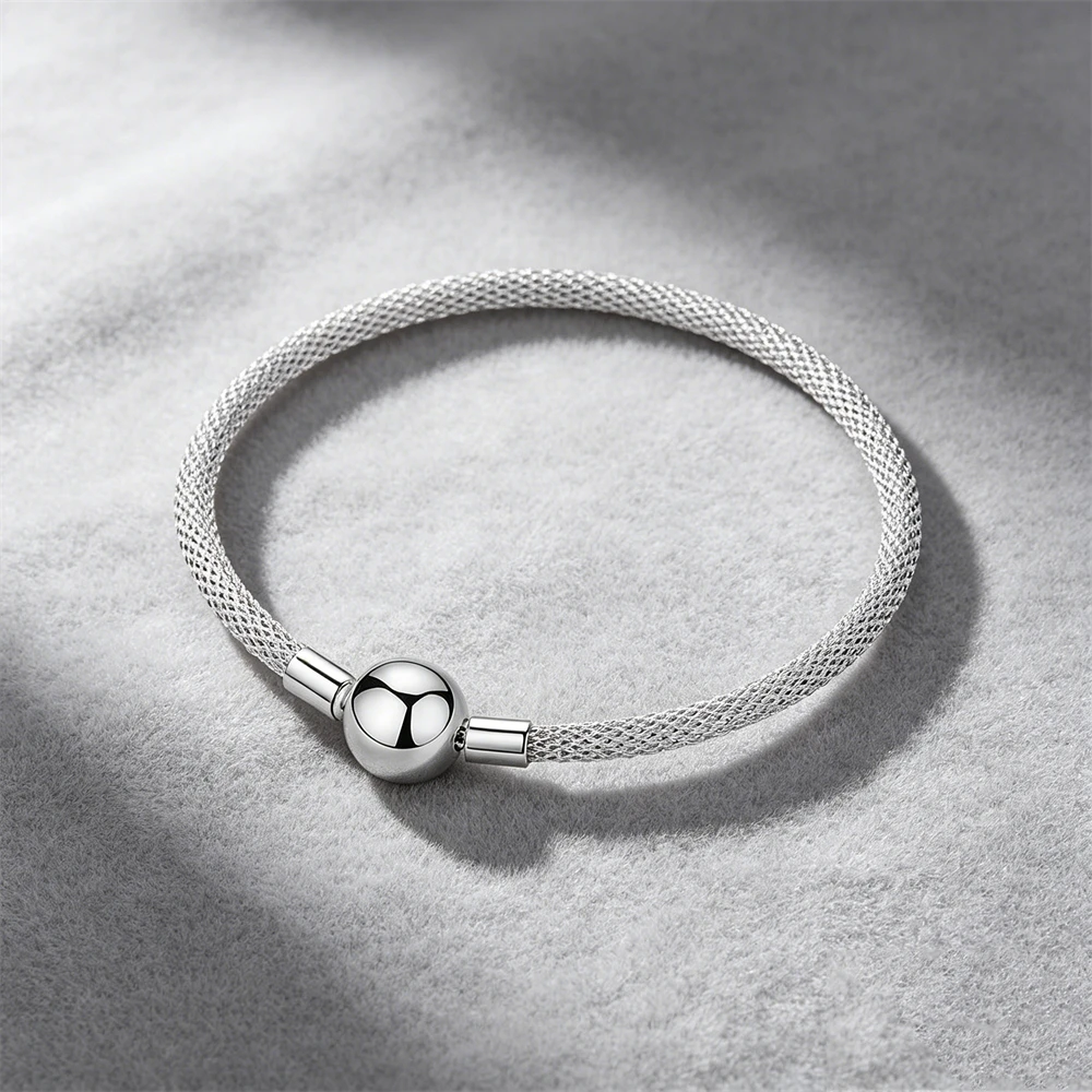 925 ilver Original 16-21CM Pearl Heart-Shaped Square Circular Charm Bracelet, Suitable For DIY Birthday Gift High-end Jewelry