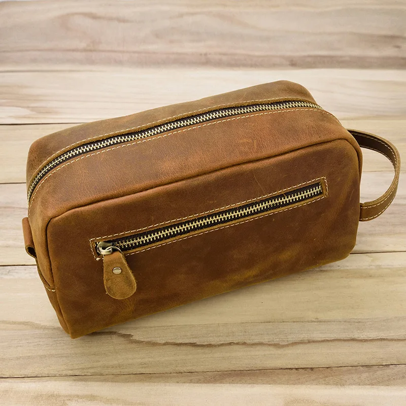 

Men Makeup Bag Multifunctional Cosmetic Bag Storage Bag for Women Vintage Clutch Bag Genuine Leather Men Toiletry Bag