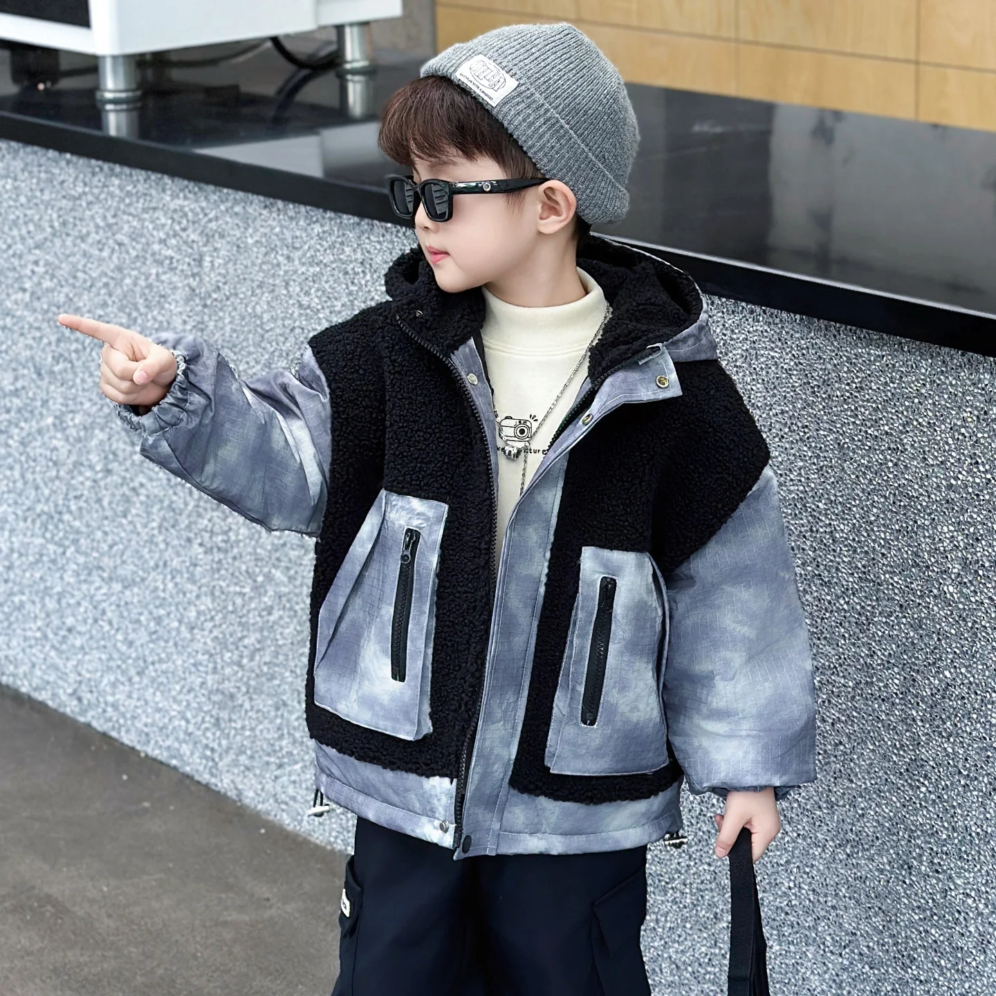 

Thiened Autumn Winter Jaet for Boys Fce Lined Oal Fce Cotton Coat Youthful And Sli New Arrival 2025
