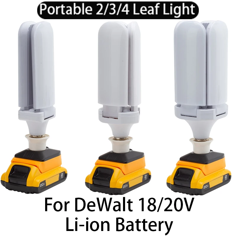 Luz de trabajo LED de hoja de ventilador inalámbrica plegable para DeWalt, batería de iones de litio de 18/20V, lámpara portátil de día para