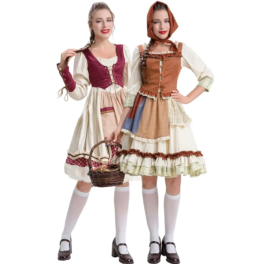 

German Oktoberfest Costume Little Red Riding Stage Performance Clothing Shawl Cosplay Red Riding Hooded Game Uniform Costumes