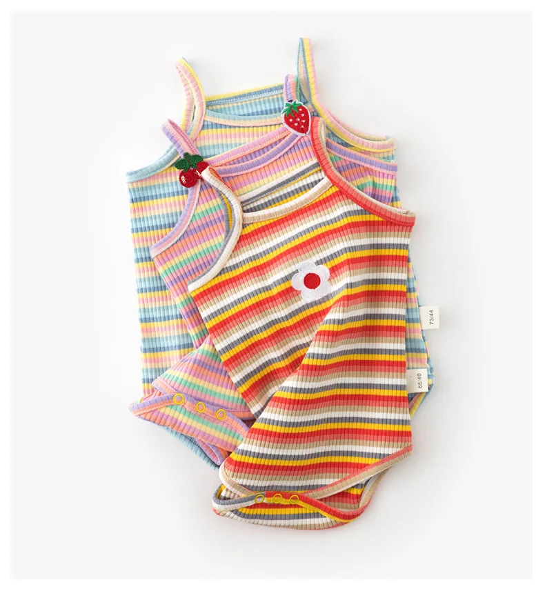 Newborn Baby Girl Summer Triangle Jumpsuit Clothes Infant Cute Rainbow Sling Vest 3-6-9-12-18M Babe Pajamas