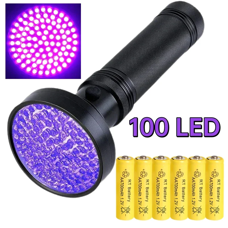 Senter UV LED 21/51/100 Lampu Hitam dengan Baterai AA/AAA Senter Ultraviolet Portabel untuk Deteksi Urin Hewan Peliharaan Inspeksi Hotel
