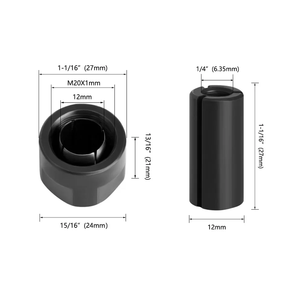 Power Tools Collet Chuck Adapter Wood Router Woodworking Tool 12*6mm For Engraving Machine M20*1mm Collet Converters