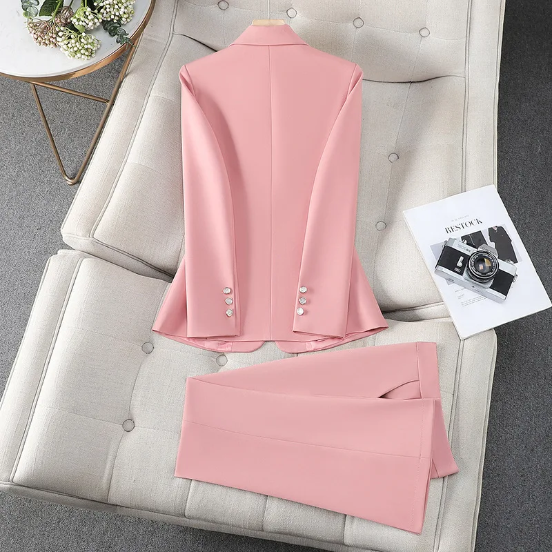 2025年 レディース ツーピースセット エレガント シングルバックル ブレザーコート＆ハイウエストストレートパンツ 韓国風 オフィスレディース パンツスーツ 新作