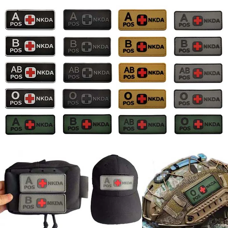 10*4CM PVC Rubber Emblemen Blood Type A+ B+ AB+ O+ POS NKDA Military Tactical Badges Hook and Loop Patches For Helmet,Backpack