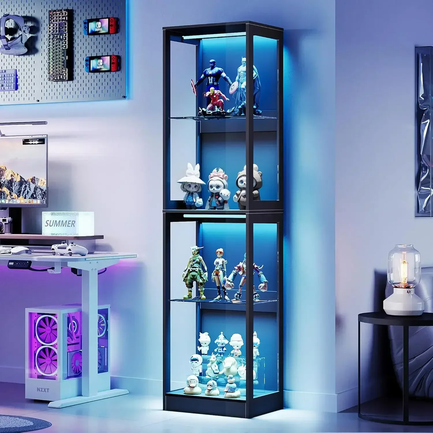 

RGB Display Cabinet with Adjustable Shelves, 4-Tier Storage Case with LED Lights, Modern Display Shelf for Collectibles