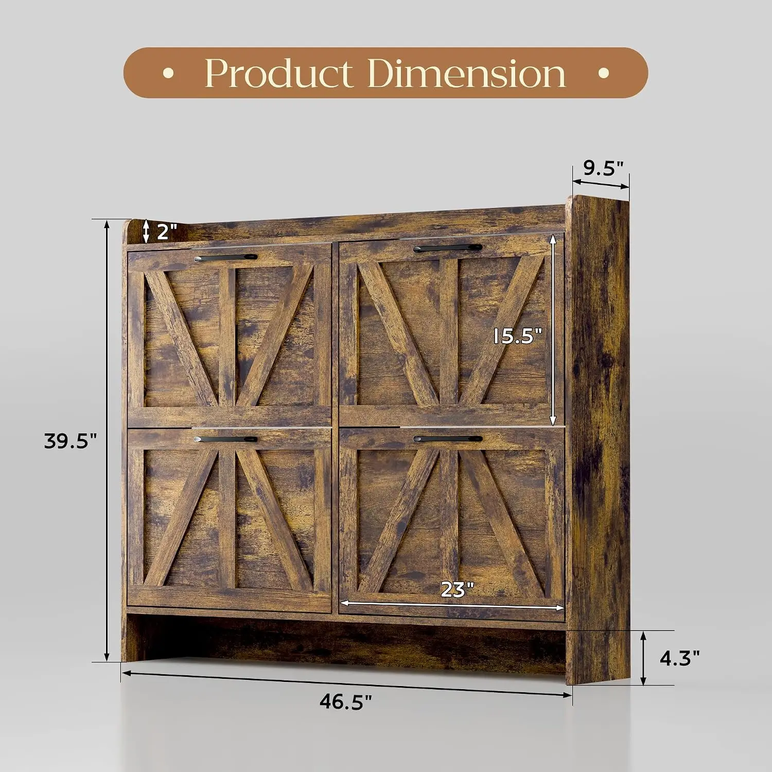 Slim Shoe Storage Cabinet with 4 Flip Drawers, Freestanding Organizer with Wood Legs for Entryway, Rustic Style, Customized