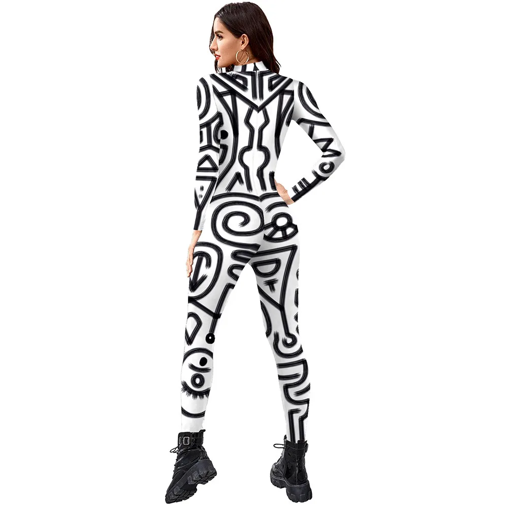 Bodysuit Cosplay Jumpsuit Costume Halloween Cyber Punk Sexy 3D Printing Irregular Cosplay Bodysuit Carnival Party Catsuit Women