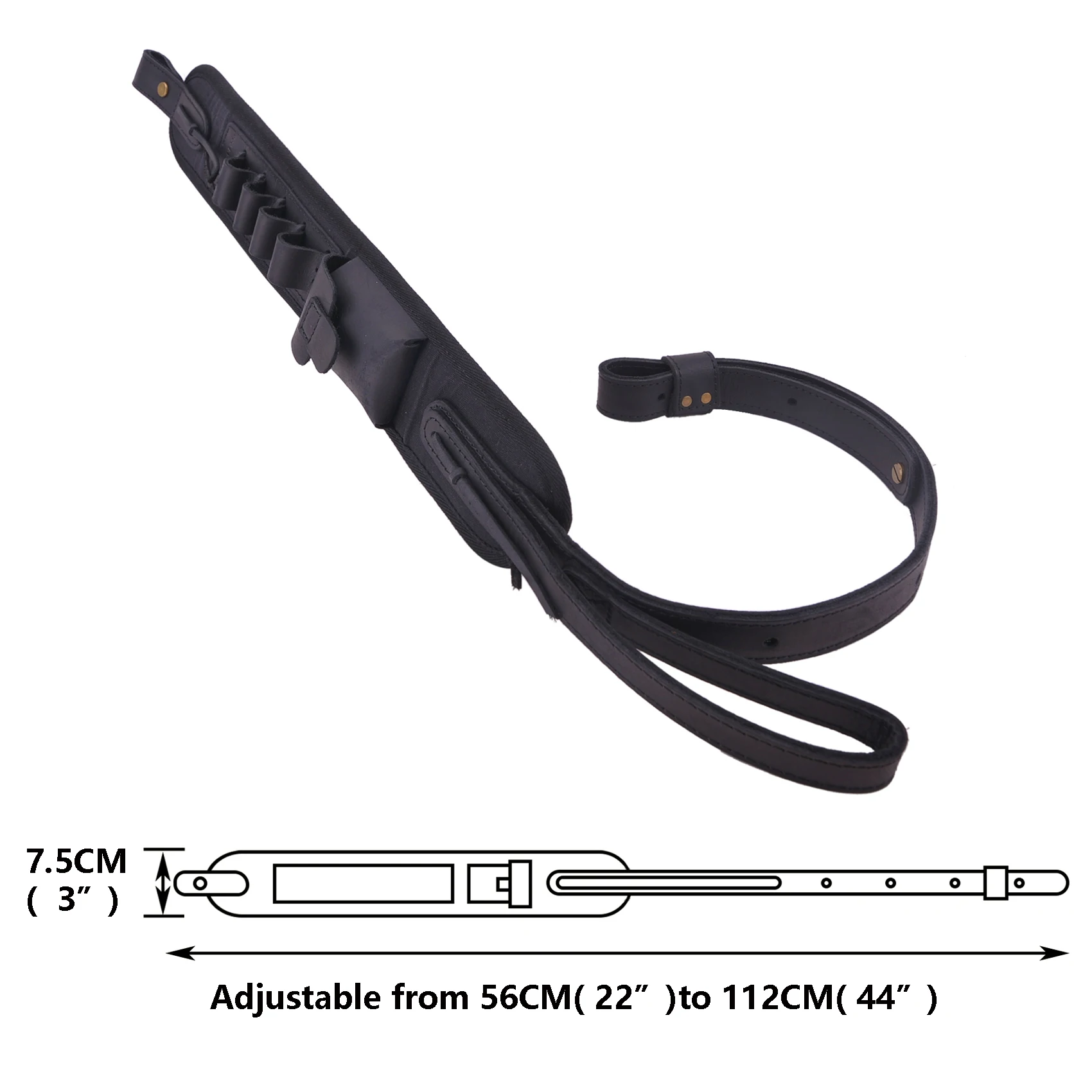 전술 가죽 샷건 슬링 조절 가능한 총 어깨끈 사냥 및 사격용 16게이지 블랙