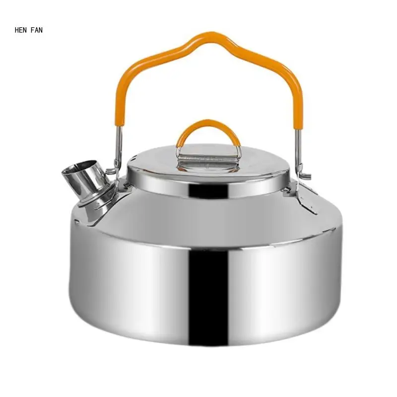 

1 Litre Camping Kettle with Foldable Handle Fast Heating Gas Teapot Outdoor Lightweight Whistling Stainless Steel Kettle M89D