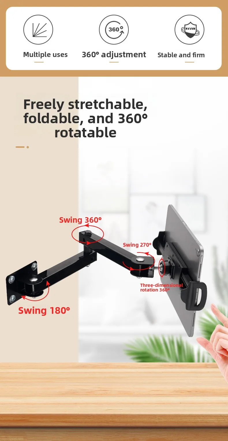 Universelle Wandhalterung mit Klappbarem Arm für Handy, Tablet, iPad, 4-13 Zoll Verstellbarer Metallhalter – Detail 2