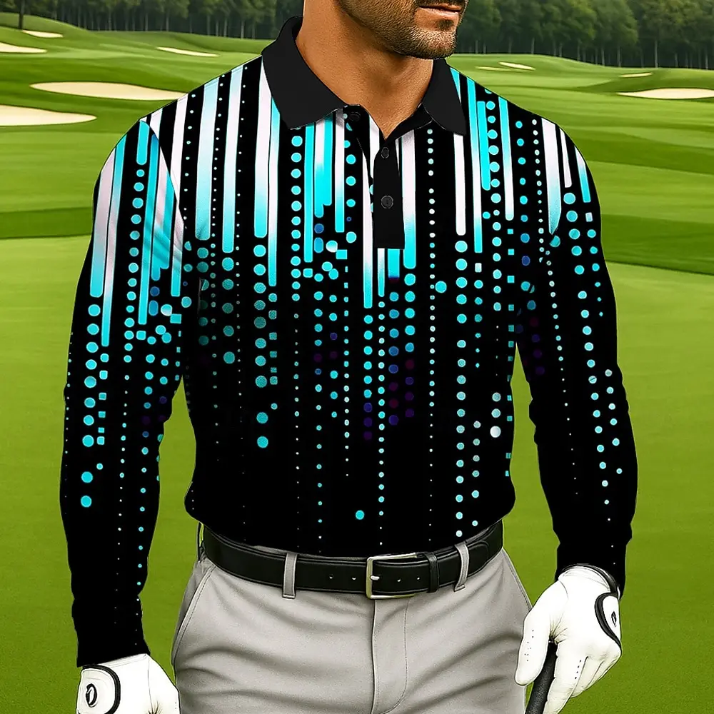 

3D Print Polka Dot Graphic Men's Polo Shirt Autumn Winter Daily Golf Sports Clothes Fashion Casual Long Sleeve Lapel Button Tops