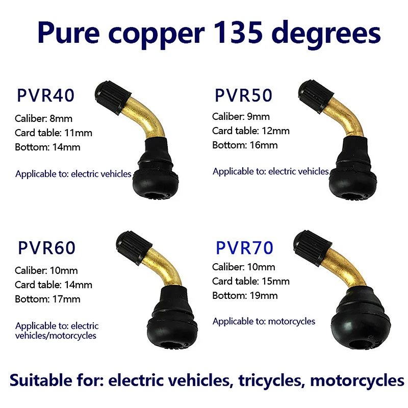 PVR 40/50/60/70 Electric Scooter Bike Tubeless Tyre Valve Stems Degree Air Tyre Valve Stem For Motorcycle Dirt Bike