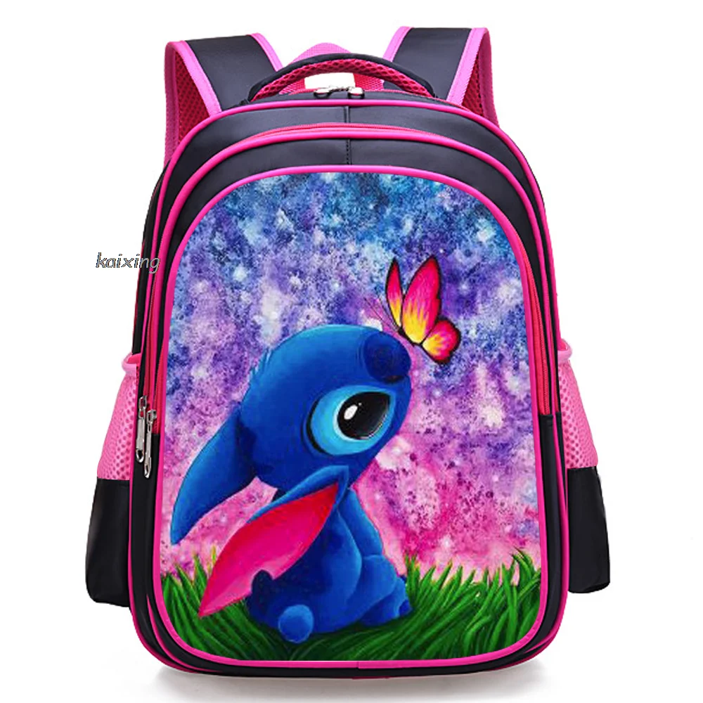 16 inch Backpack Lilo And Stitch School Book Bag Zipper Messenger Teens Children Boy Girls Students School Best Gift Purple Rose