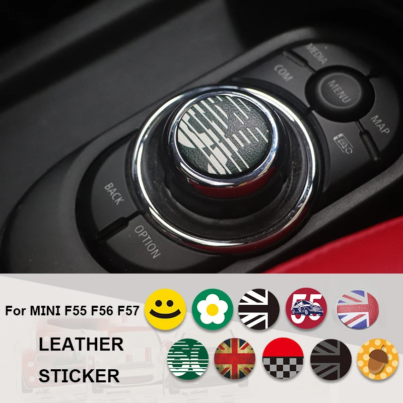 For MINI Cooper F56 F55 F57 Car Central Control Multimedia Button Cover Leather Sticker Interior Accessories Styling