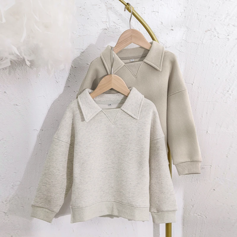 Kinder kleidung Jungen und Mädchen Baumwolle Plüsch warme Sweatshirts Herbst Winter neue Kinder Revers lässig lose Langarm pullover – Detail 6