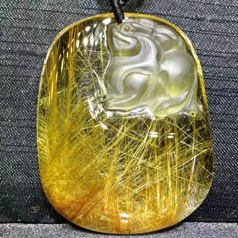 

Natural Gold Rutilated Quartz Pendant 50*40*16mm Flower Rutilated Quartz Jewelry Men Women Brazil AAAAAAA