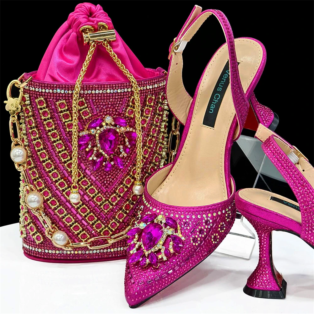 

doershow beautiful Italian Shoes And Bag Sets For Evening Party With Stones Italian Leather Handbags Match Bags! HDF1-9