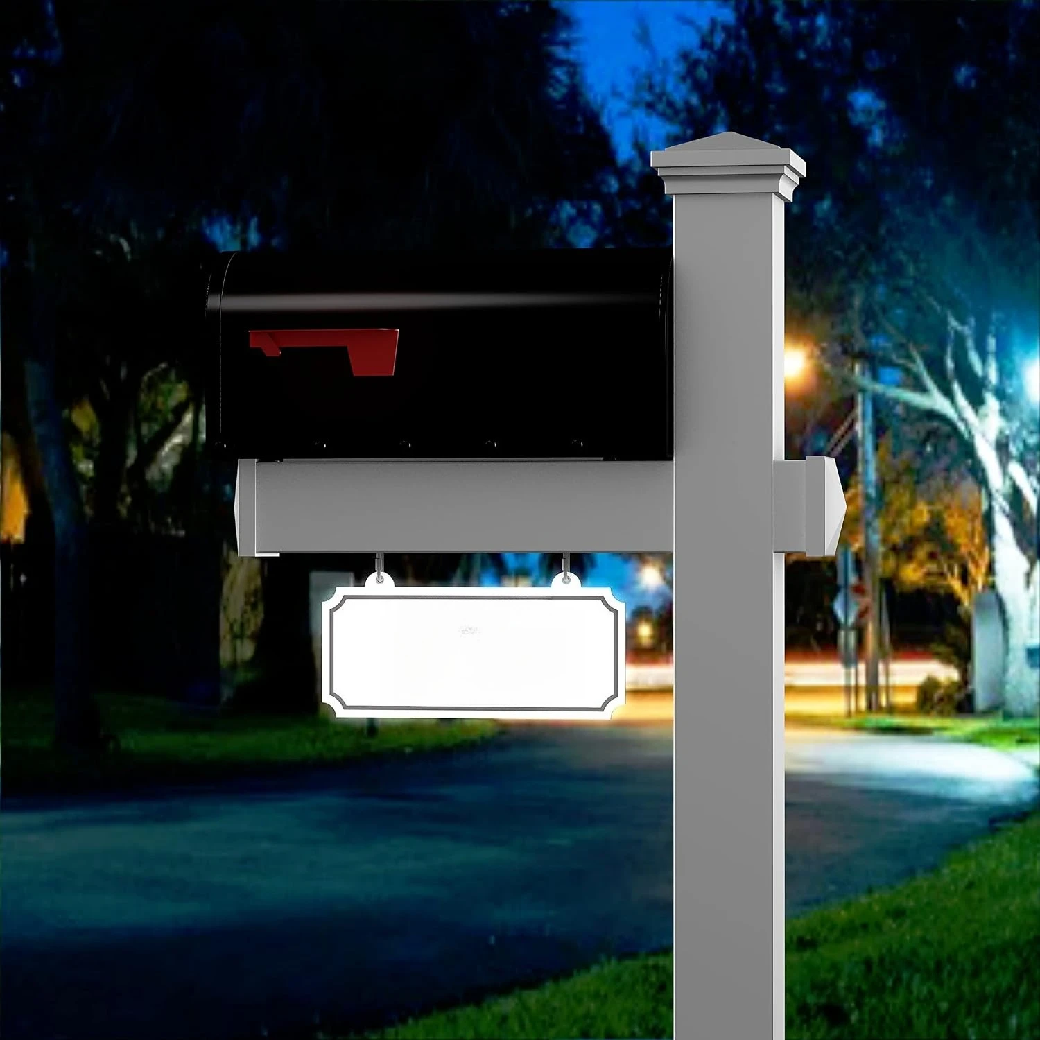 No Dig Mailbox Post System With Black Metal Mailbox, Outdoor Heavy Duty Weatherproof Vinyl Support Stand With Ground Anchor Stake And Custom Address Plate, Lawn Yard Entryway Decor, White Black