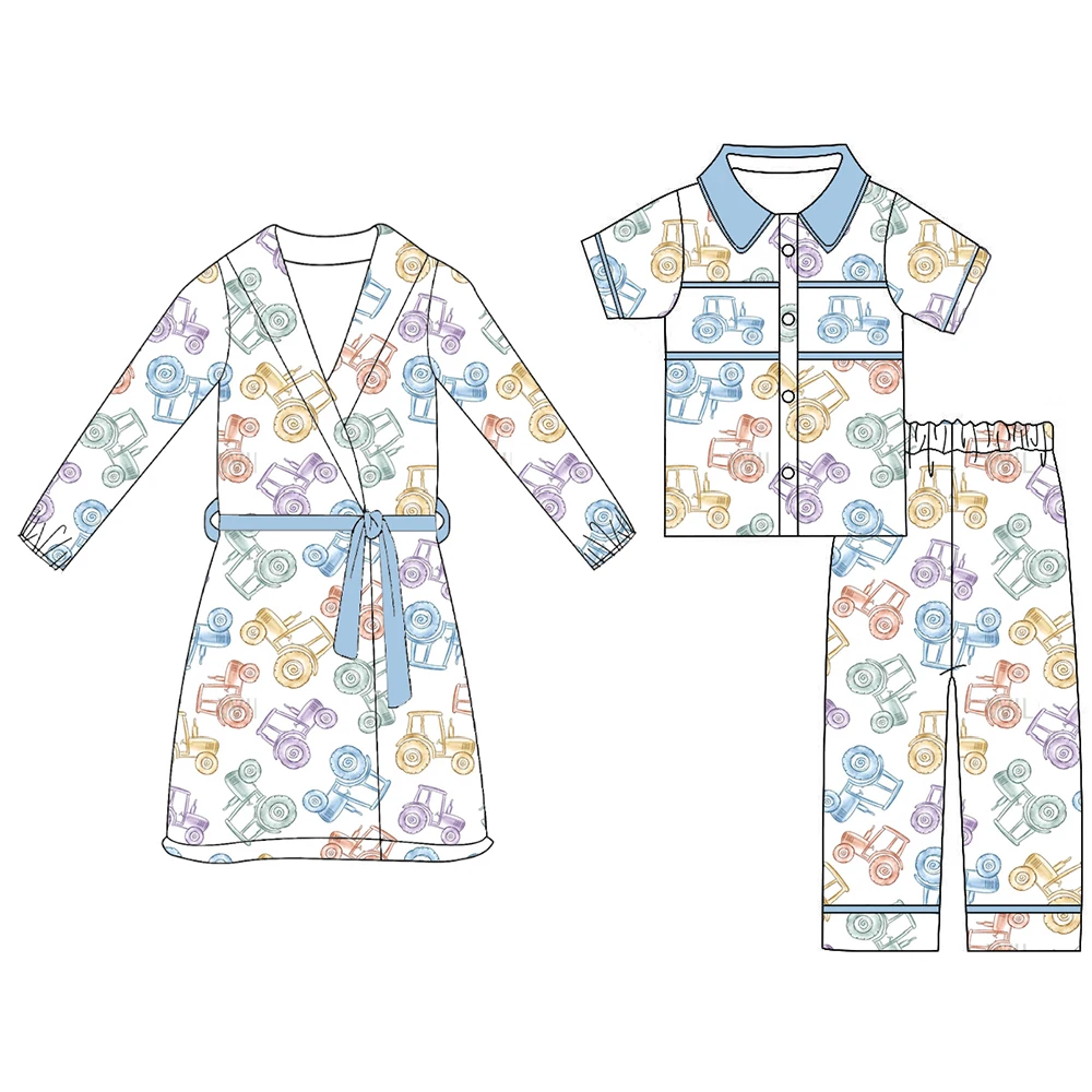 Boutique children's Boy's robe and pajamas set Collared Short sleeves and trousers car Printing series custom